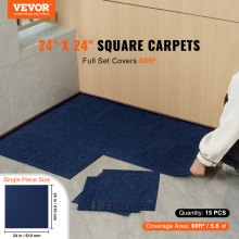 VEVOR 15pcs Peel and Stick Carpet Tile Self Adhesive Floor 24” x 24” Dark Blue
