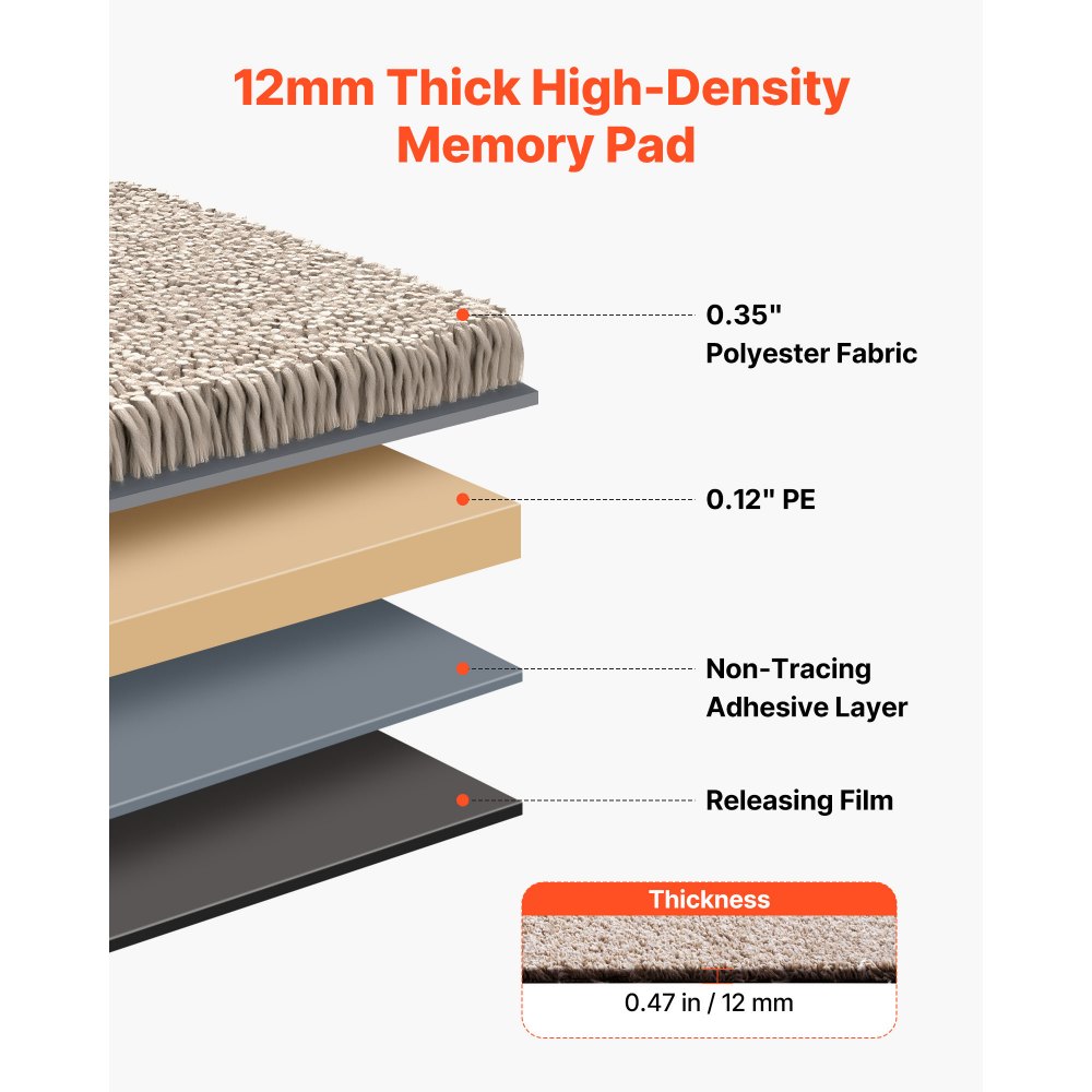 VEVOR Carpet Tiles 457x457 mm, 10 Pack Carpet Square Rug Detachable & Damage-free, Self Adhesive Home Floor Soft Plush Padded for 2.1㎡ Coverage, Easy DIY for Living Room & Bedroom, Light Brown