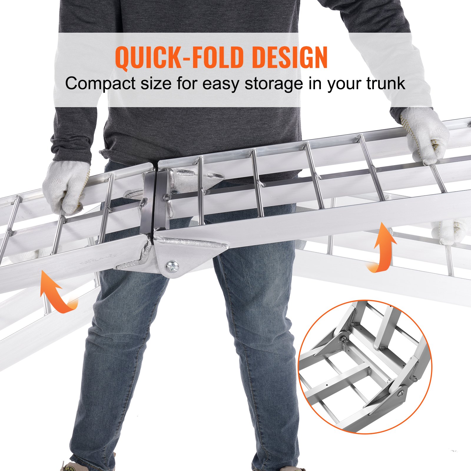 VEVOR Aluminum Ramps, 1500 lbs Folding Loading Ramps for Pickup Trucks Bed, Trailers Ramp with Load Straps for Dirt Bike, UTV, ATV, Trucks, Lawn Mowers, Snowblower, Cargo Trailer, 89"L x 12"W, 2 Pcs