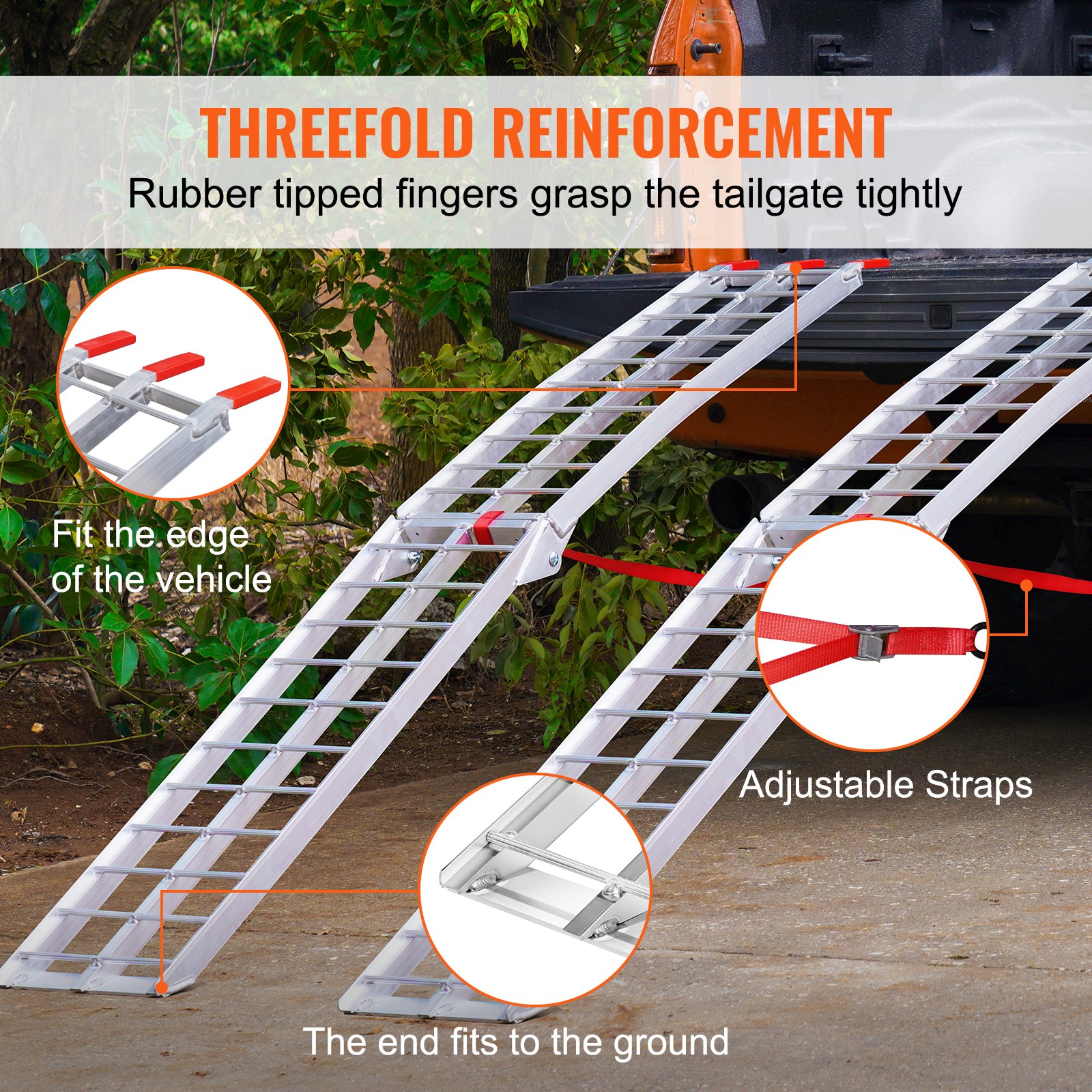 VEVOR Aluminum Ramps, 1500 lbs Folding Loading Ramps for Pickup Trucks Bed, Trailers Ramp with Load Straps for Dirt Bike, UTV, ATV, Trucks, Lawn Mowers, Snowblower, Cargo Trailer, 89"L x 12"W, 2 Pcs