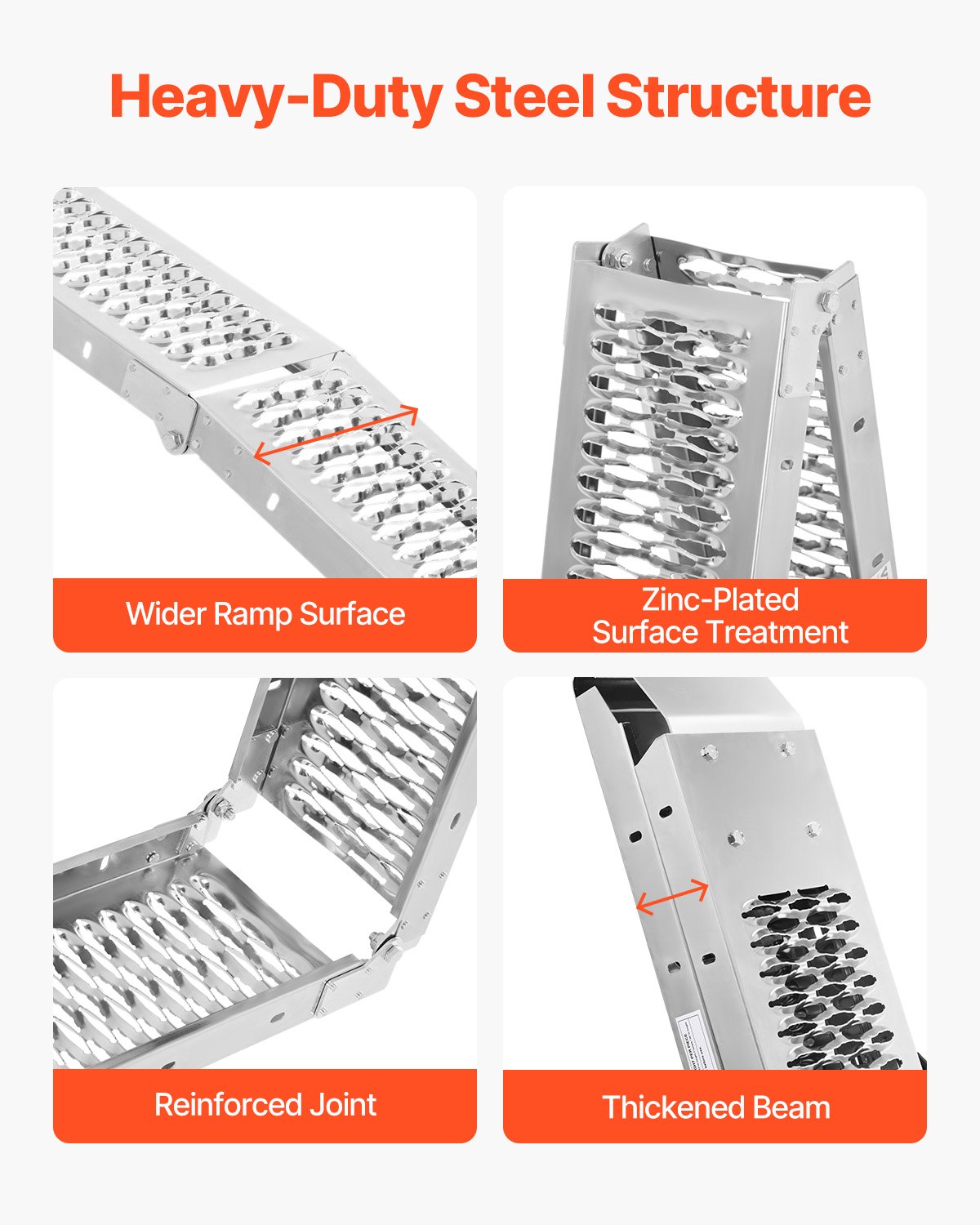 VEVOR Steel Ramps, 1000 lbs, 2Pcs Heavy-duty Ramps with Wider Ramp Surface, Universal Stable Loading Ramp with Handles, Fit for ATV, UTV, Motorcycle, Electric Bicycle, etc.