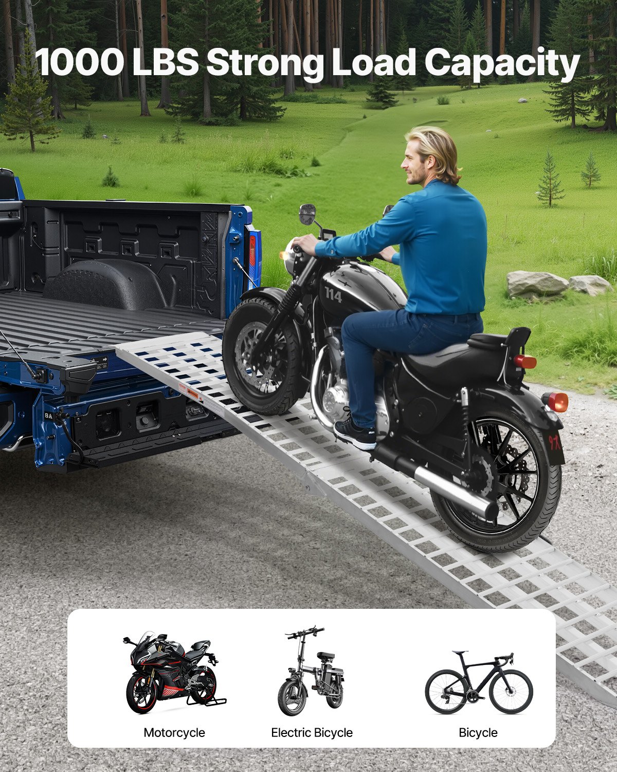 VEVOR Aluminum Ramps, 680 kg, 1Pcs Heavy-duty Ramps with Wider Ramp Surface, Universal Stable Loading Ramp with Handles, Fit for Motorcycle, Electric Bicycle, Bicycle, etc.