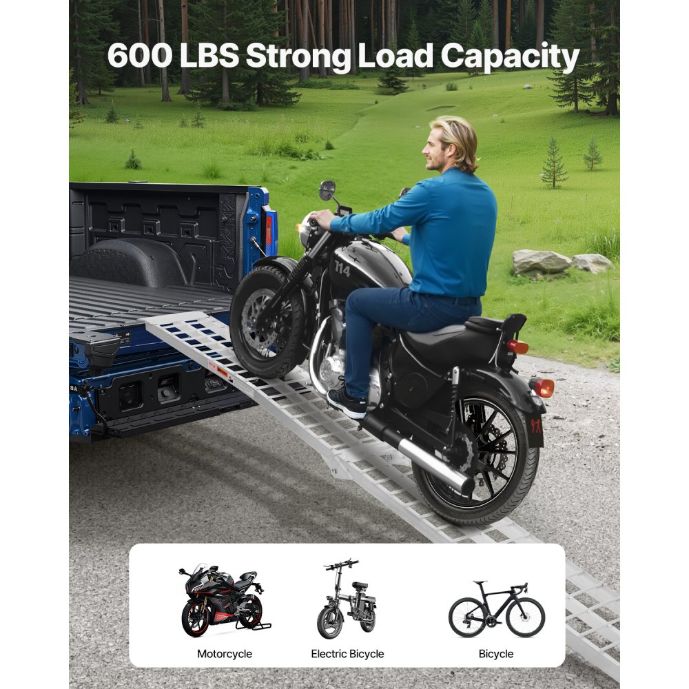 VEVOR Aluminum Ramps, 272 kg, 1Pcs Heavy-duty Ramps with Wider Ramp Surface, Universal Stable Loading Ramp with Handles, Fit for Motorcycle, Electric Bicycle, Bicycle, etc.