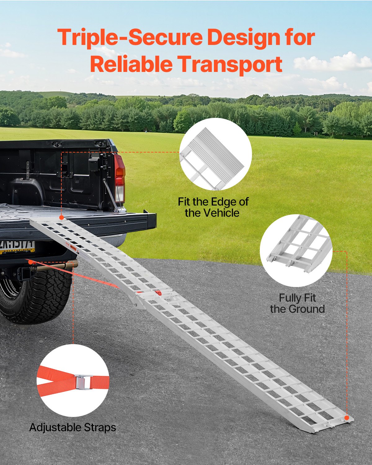 Hliníkové rampy VEVOR, 600 libier, 1 ks vysokovýkonných ramp so širším povrchom rampy, univerzálna stabilná nakladacia rampa s rukoväťami, vhodné pre motocykel, elektrický bicykel, bicykel atď.