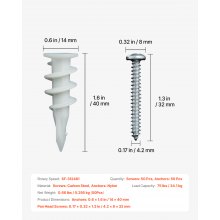 Drywall Anchors Self Drilling Anchors 100PCS in 50 Sets Screw & Anchors