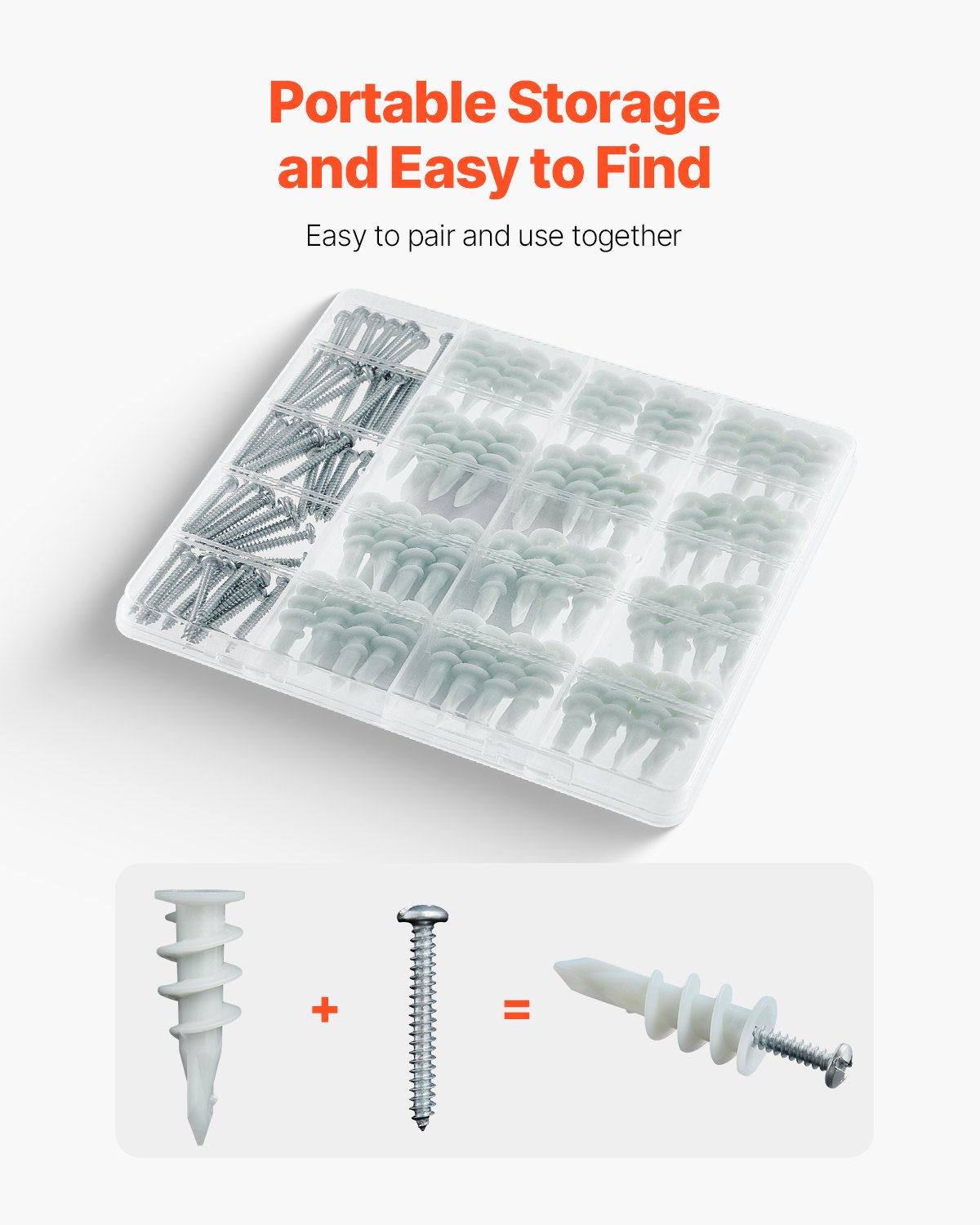 VEVOR Self Drilling Drywall Anchors, 100 PCS Dry Wall Anchors and Screws, Drywall Anchors Kit with Screws, No Drill Hole Required Nylon Plastic Wall Anchors and Heavy Duty Metal Screws, for Drywall
