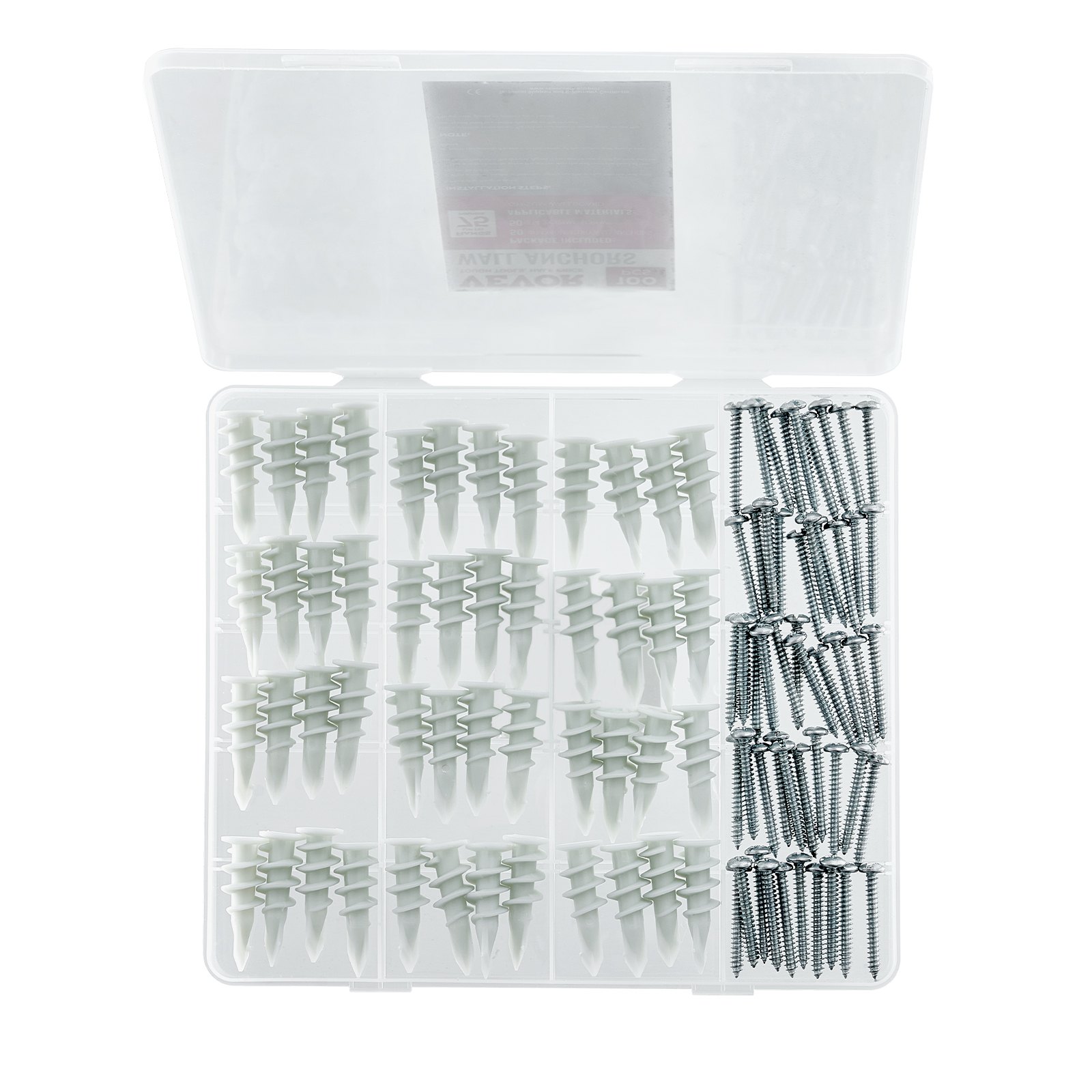 VEVOR Self Drilling Drywall Anchors, 100 PCS Dry Wall Anchors and Screws, Drywall Anchors Kit with Screws, No Drill Hole Required Nylon Plastic Wall Anchors and Heavy Duty Metal Screws, for Drywall