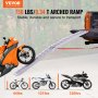 Rampes de moto VEVOR d'une capacité de 750 lb, montrant une moto orange sur une rampe de camion.