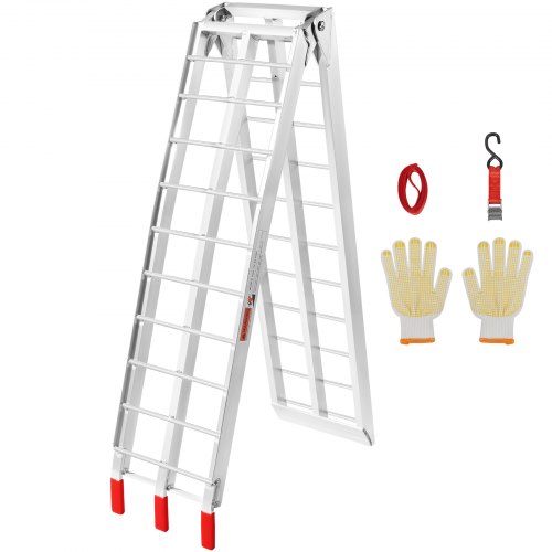 VEVOR Motorcycle Ramps, 750lbs Folding Loading Ramps for Pickup Trucks Bed, Trailers Ramp with Load Straps for Motorcycle, Dirt Bike, UTV, Lawn Mower, Truck, Snowblower, Cargo Trailer, 89"L x 12"W,1Pc