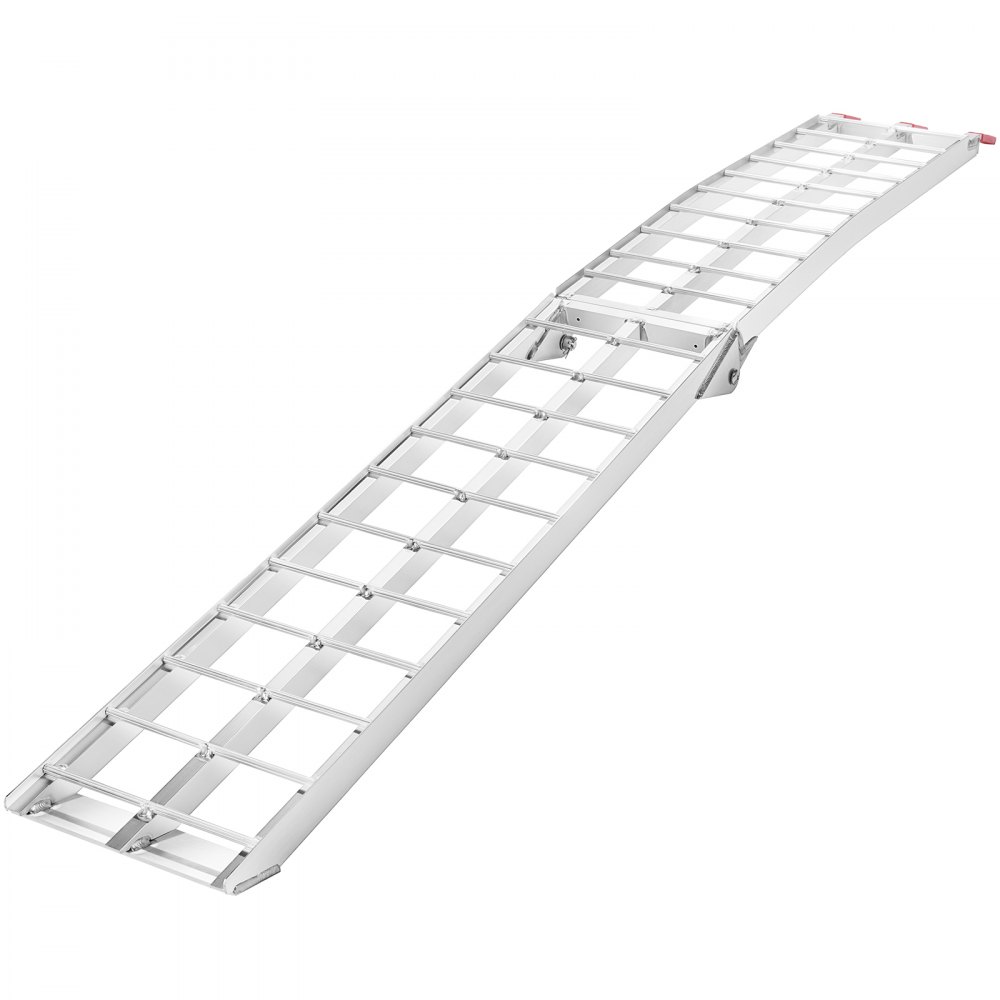 aluminum VEVOR motorcycle loading ramp with curved design and sturdy rungs for easy bike transport.