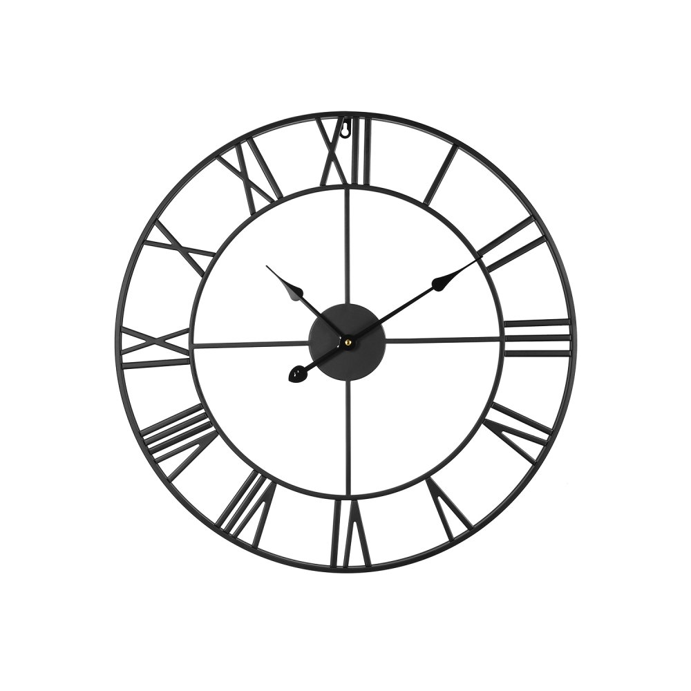 VEVOR Wall Clock, 24 in Wall Clock Roman Numerals, Battery Operated Non Ticking Silent Classic Decorative Round Clocks, for Living Room Bedroom Office Kitchen Dining Room Home Decor Farmhouse, Black