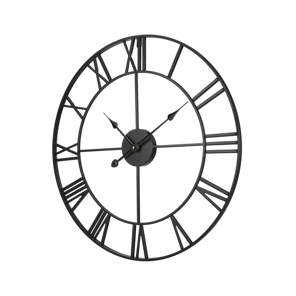 VEVOR Wall Clock, 24 in Wall Clock Roman Numerals, Battery Operated Non Ticking Silent Classic Decorative Round Clocks, for Living Room Bedroom Office Kitchen Dining Room Home Decor Farmhouse, Black