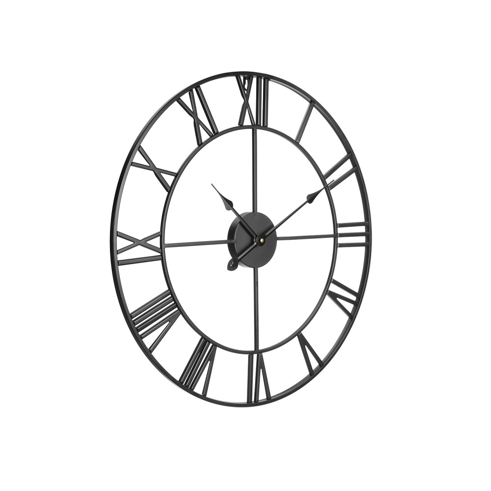VEVOR Wall Clock, 24 in Wall Clock Roman Numerals, Battery Operated Non Ticking Silent Classic Decorative Round Clocks, for Living Room Bedroom Office Kitchen Dining Room Home Decor Farmhouse, Black