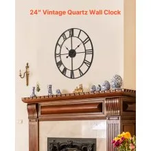 Reloj de pared de 24 pulgadas con números romanos, silencioso, funciona con pilas, para sala de estar