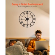 Reloj de pared de 24 pulgadas con números romanos, silencioso, funciona con pilas, para sala de estar