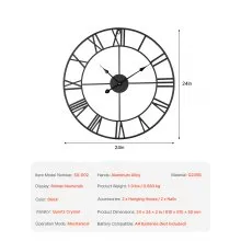 Reloj de pared de 24 pulgadas con números romanos, silencioso, funciona con pilas, para sala de estar