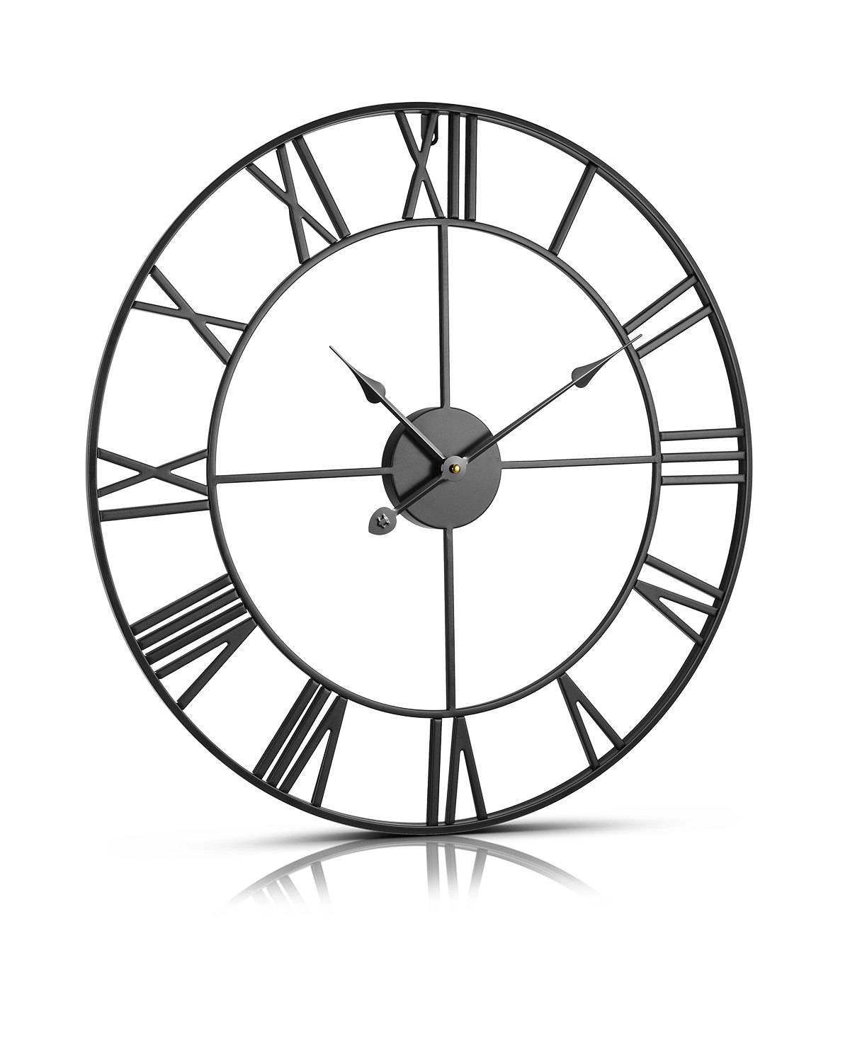 VEVOR Wall Clock, 24 in Wall Clock Roman Numerals, Battery Operated Non Ticking Silent Classic Decorative Round Clocks, for Living Room Bedroom Office Kitchen Dining Room Home Decor Farmhouse, Black