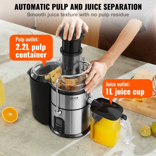 VEVOR Juicer Machine, 850W Motor Centrifugal Juice Extractor, Easy Clean Centrifugal Juicers, Big Mouth Large 3" Feed Chute for Fruits and Vegetables, 5 Speeds Juice Maker, Stainless Steel, BPA Free
