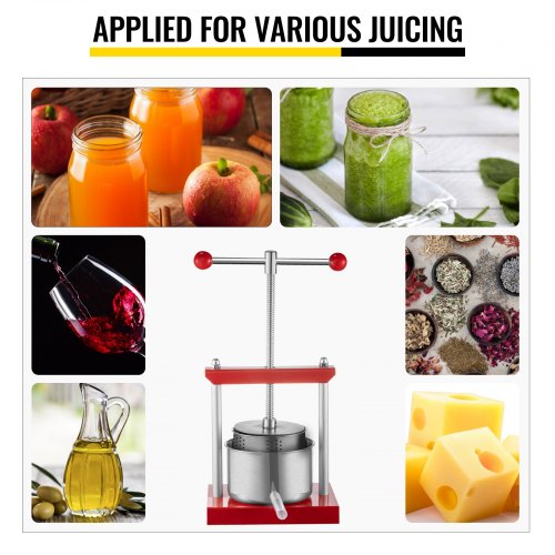 VEVOR Wine Presser, 0.5Gal/2L Grape Press For Wine Making, Wine Press Machine w/ Dual Stainless Steel Barrels,  Wine Cheese Fruit Vegetable Tincture Press w/ Power Ball Handle & 0.1"/3 mm Thick Plate