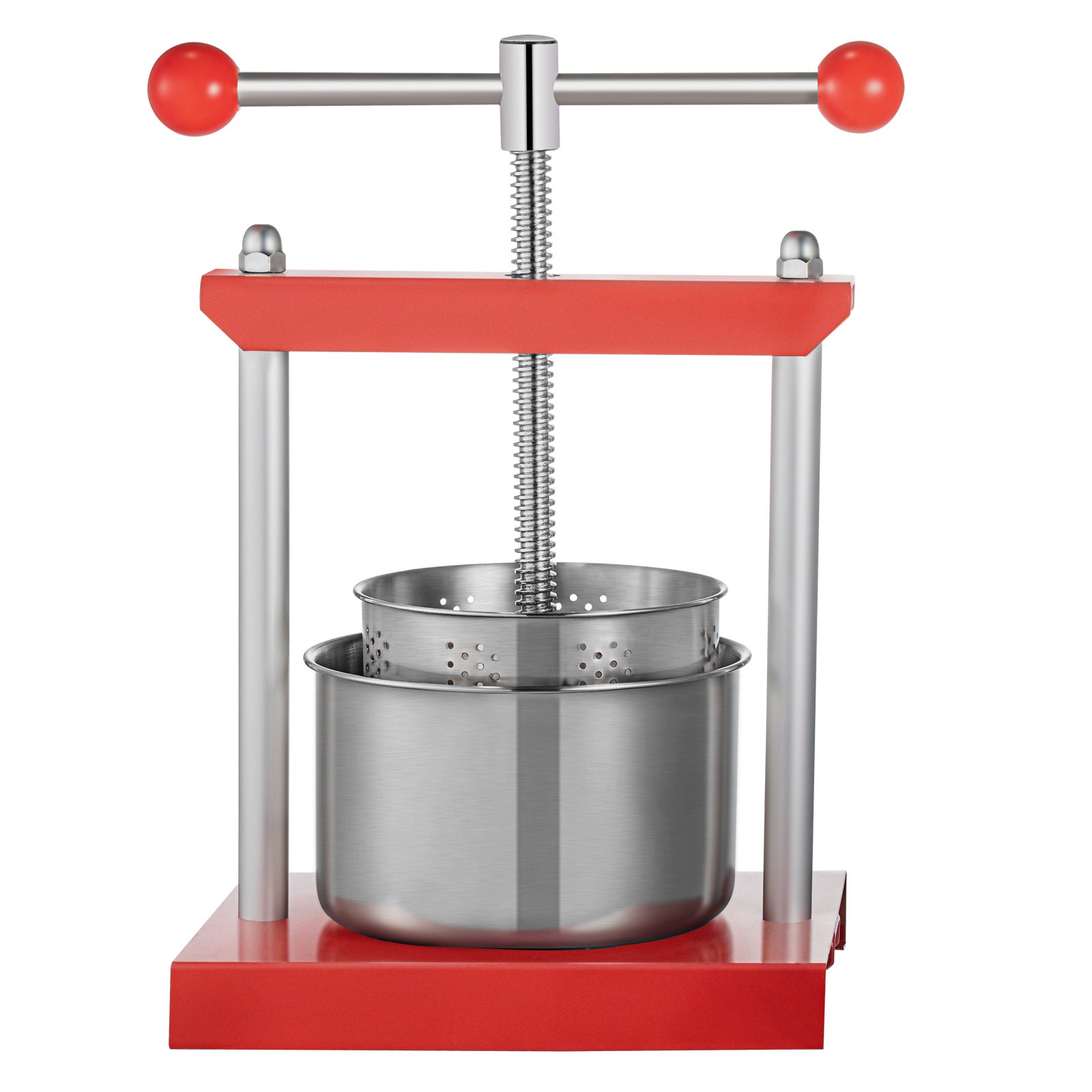 VEVOR Fruit Wine Press, 0.53Gal/2L Grape Press for Wine Making, Wine Press Machine with 2 Stainless Steel Barrels, Wine Cheese Fruit Vegetable Tincture Press with T-Handle and 0.1"/3 mm Thick Plate