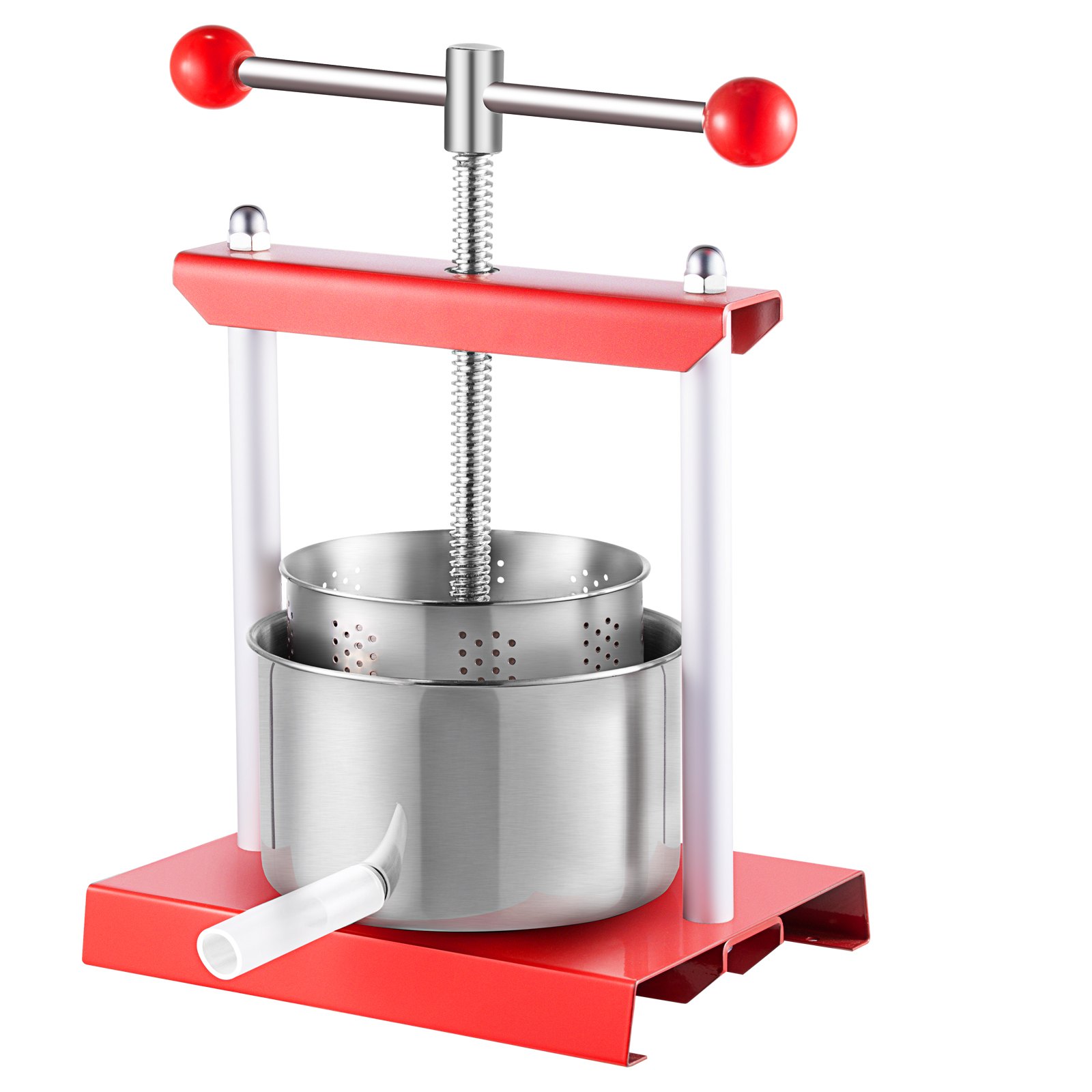 VEVOR Fruit Wine Press, 0.53Gal/2L Grape Press for Wine Making, Wine Press Machine with 2 Stainless Steel Barrels, Wine Cheese Fruit Vegetable Tincture Press with T-Handle and 0.1"/3 mm Thick Plate