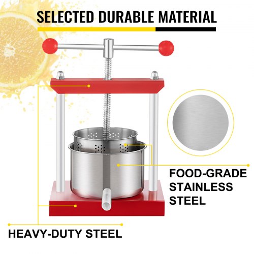 VEVOR Wine Presser, 0.9Gal/3.5L Grape Press For Wine Making, Wine Press Machine w/ Dual Stainless Steel Barrels, Wine Cheese Fruit Vegetable Tincture Press w/ Power Ball Handle & 0.1"/3 mm Thick Plate