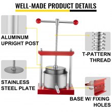 VEVOR Wine Presser, 1.5Gal/5.5L Grape Press For Wine Making, Wine Press Machine w/ Dual Stainless Steel Barrels, Wine Cheese Fruit Vegetable Tincture Press w/ Power Ball Handle & 0.1"/3 mm Thick Plate