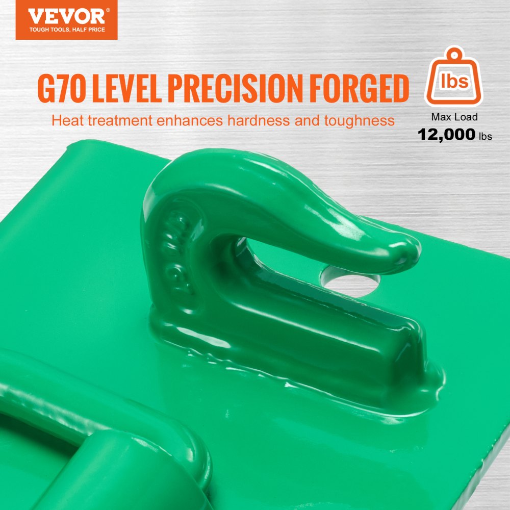 VEVOR 7.93 mm Tractor Bucket Hook with Tie Down Ring, Grade 70 Forged Steel 2 Pack Bolt-On Grab Hook with Back Plate Compatible for Tractor Bucket RV UTV Truck, Maximum Break Strength 5443kg, Green