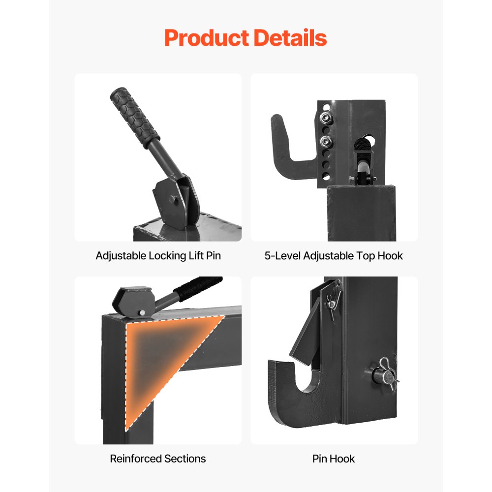 VEVOR 3-Point Quick Hitch with 2 in Receiver, 3000 Lbs Lift Capacity, 3-Pt Hitch with 5 Level Adjustable Bolt, Adaptation to Category 1 & 2 Tractor, Heavy Duty 3 Point Attachments, Black
