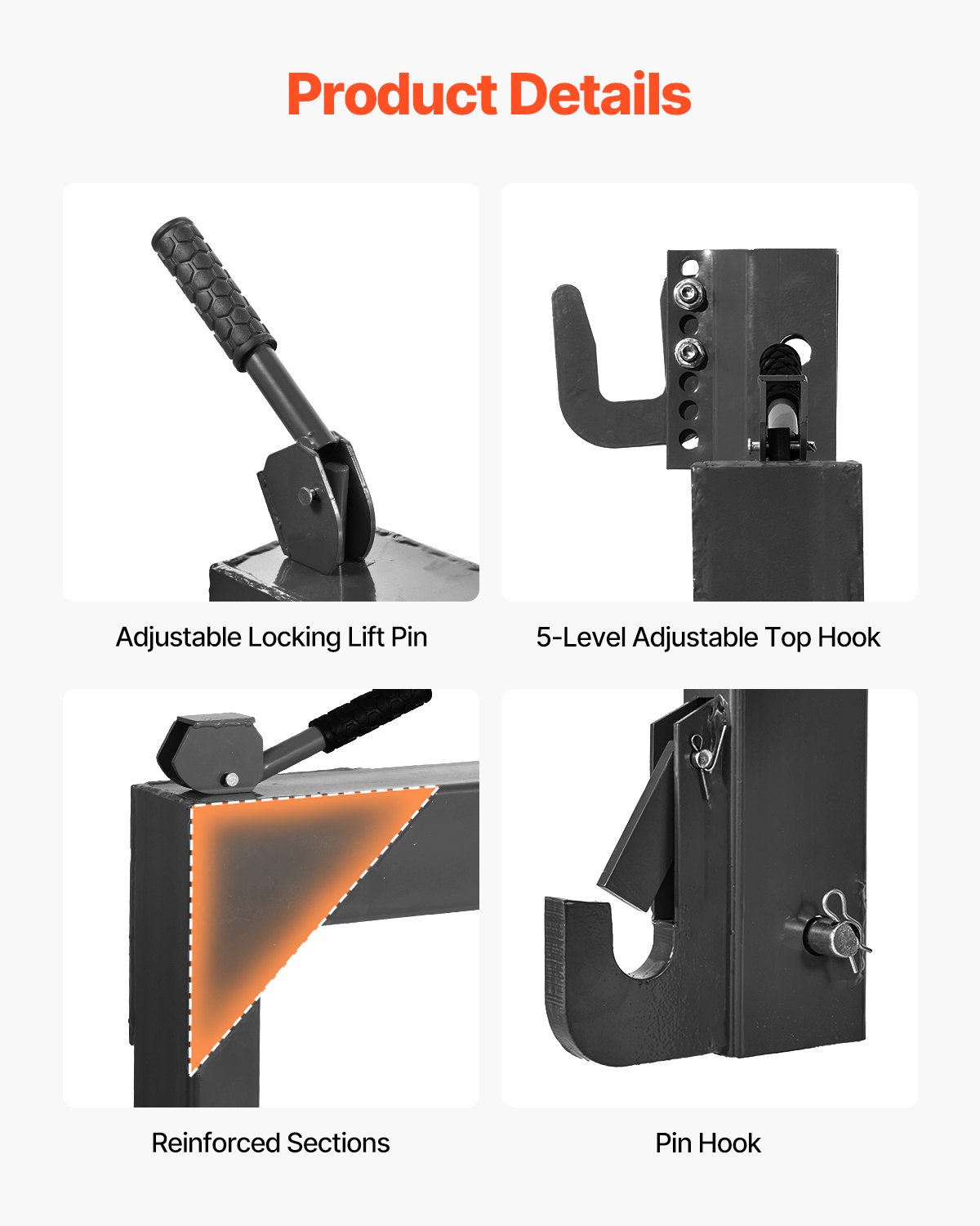 VEVOR 3-Point Quick Hitch with 2 in Receiver, 3000 Lbs Lift Capacity, 3-Pt Hitch with 5 Level Adjustable Bolt, Adaptation to Category 1 & 2 Tractor, Heavy Duty 3 Point Attachments, Black
