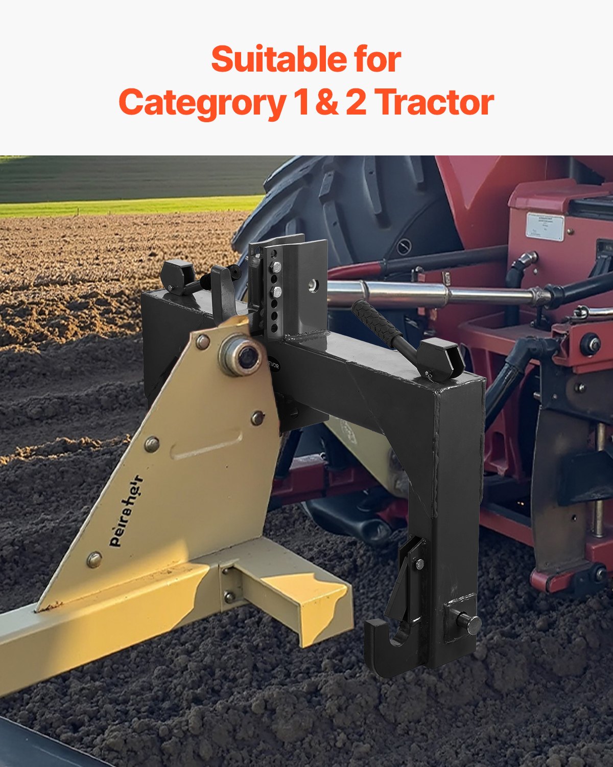 VEVOR 3-Point Quick Hitch with 2 in Receiver, 3000 Lbs Lift Capacity, 3-Pt Hitch with 5 Level Adjustable Bolt, Adaptation to Category 1 & 2 Tractor, Heavy Duty 3 Point Attachments, Black