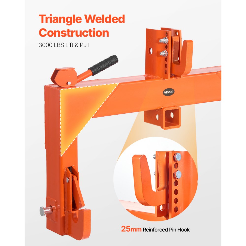 VEVOR 3-Point Quick Hitch with 2 in Receiver, 3000 Lbs Lift Capacity, 3-Pt Hitch with 5 Level Adjustable Bolt, Adaptation to Category 1 & 2 Tractor, Heavy Duty 3 Point Attachments, Orange