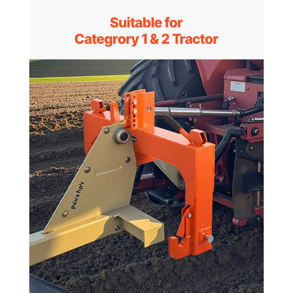 VEVOR 3-Point Quick Hitch with 2 in Receiver, 3000 Lbs Lift Capacity, 3-Pt Hitch with 5 Level Adjustable Bolt, Adaptation to Category 1 & 2 Tractor, Heavy Duty 3 Point Attachments, Orange