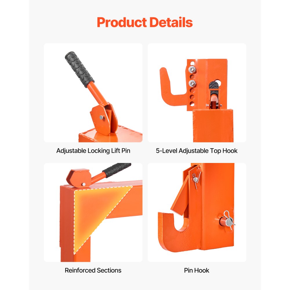 VEVOR 3-Point Quick Hitch with 2 in Receiver, 3000 Lbs Lift Capacity, 3-Pt Hitch with 5 Level Adjustable Bolt, Adaptation to Category 1 & 2 Tractor, Heavy Duty 3 Point Attachments, Orange