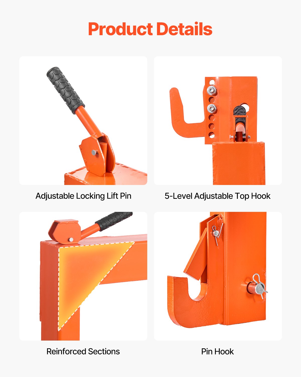 VEVOR 3-Point Quick Hitch with 2 in Receiver, 3000 Lbs Lift Capacity, 3-Pt Hitch with 5 Level Adjustable Bolt, Adaptation to Category 1 & 2 Tractor, Heavy Duty 3 Point Attachments, Orange
