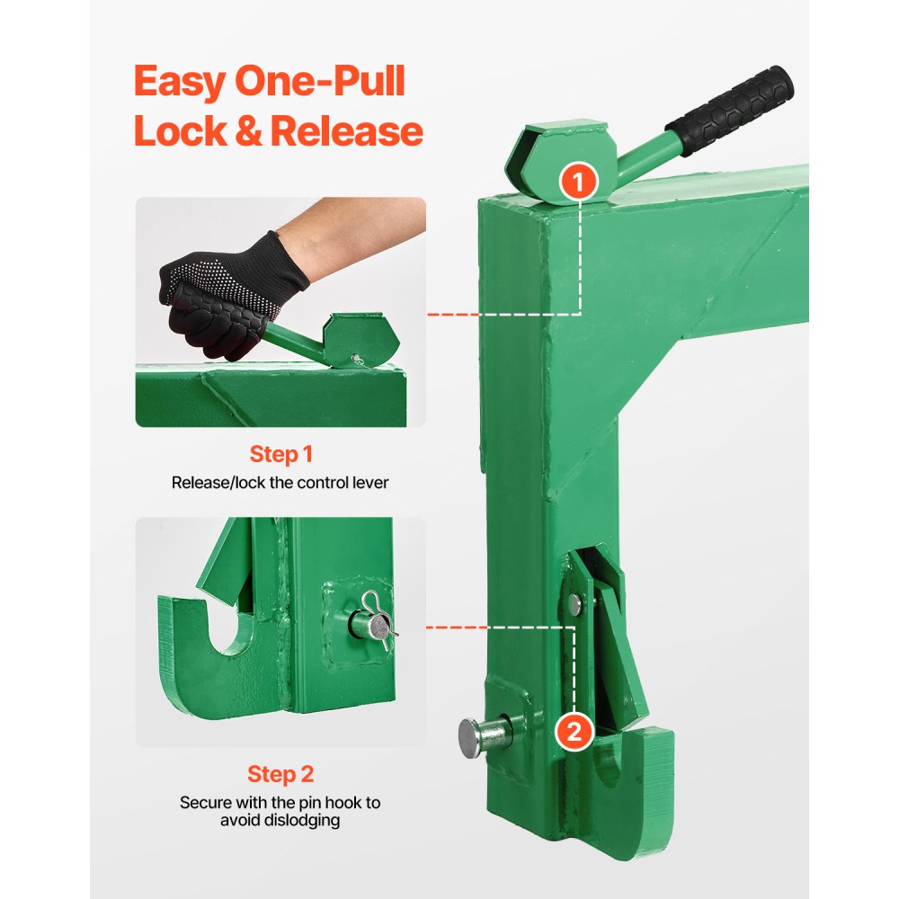 VEVOR 3-Point Quick Hitch with 2 in Receiver, 3000 Lbs Lift Capacity, 3-Pt Hitch with 5 Level Adjustable Bolt, Adaptation to Category 1 & 2 Tractor, Heavy Duty 3 Point Attachments, Green