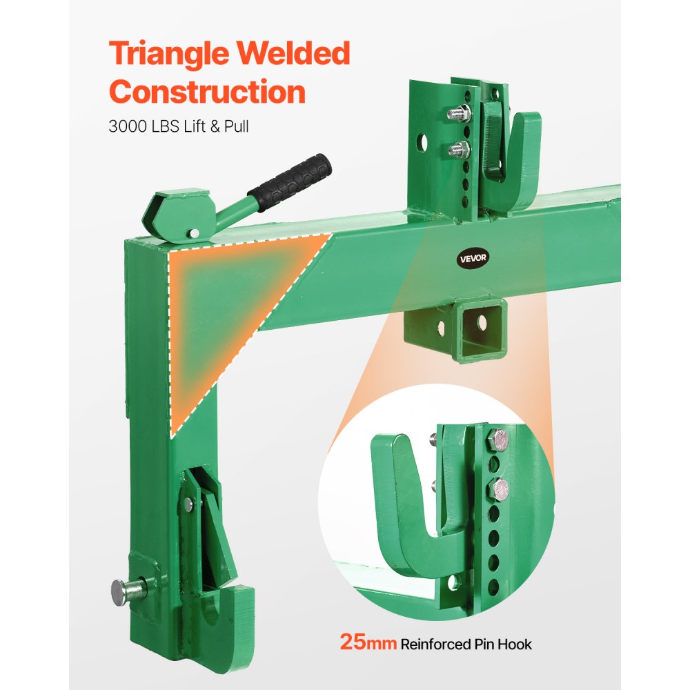 VEVOR 3-Point Quick Hitch with 2 in Receiver, 3000 Lbs Lift Capacity, 3-Pt Hitch with 5 Level Adjustable Bolt, Adaptation to Category 1 & 2 Tractor, Heavy Duty 3 Point Attachments, Green