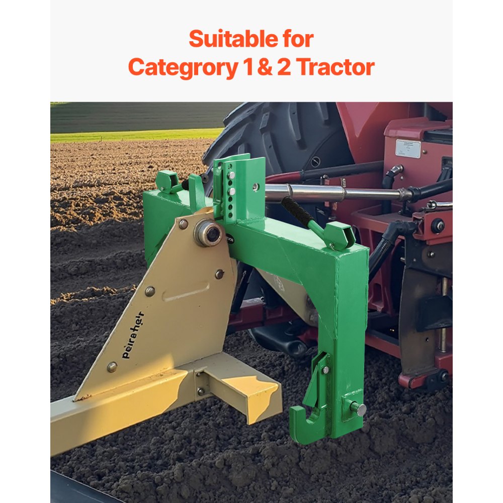 VEVOR 3-Point Quick Hitch, 4000 Lbs Lift Capacity, 3-Pt Trailer Hitch with 5 Level Adjustable Bolt, Adaptation to Category 2 Tractor, Heavy Duty 3 Point Attachments, Green