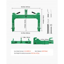 3-Point Quick Hitch Category 2 Tractor Hitch Adapter 4000lb Load Adjustable Bolt