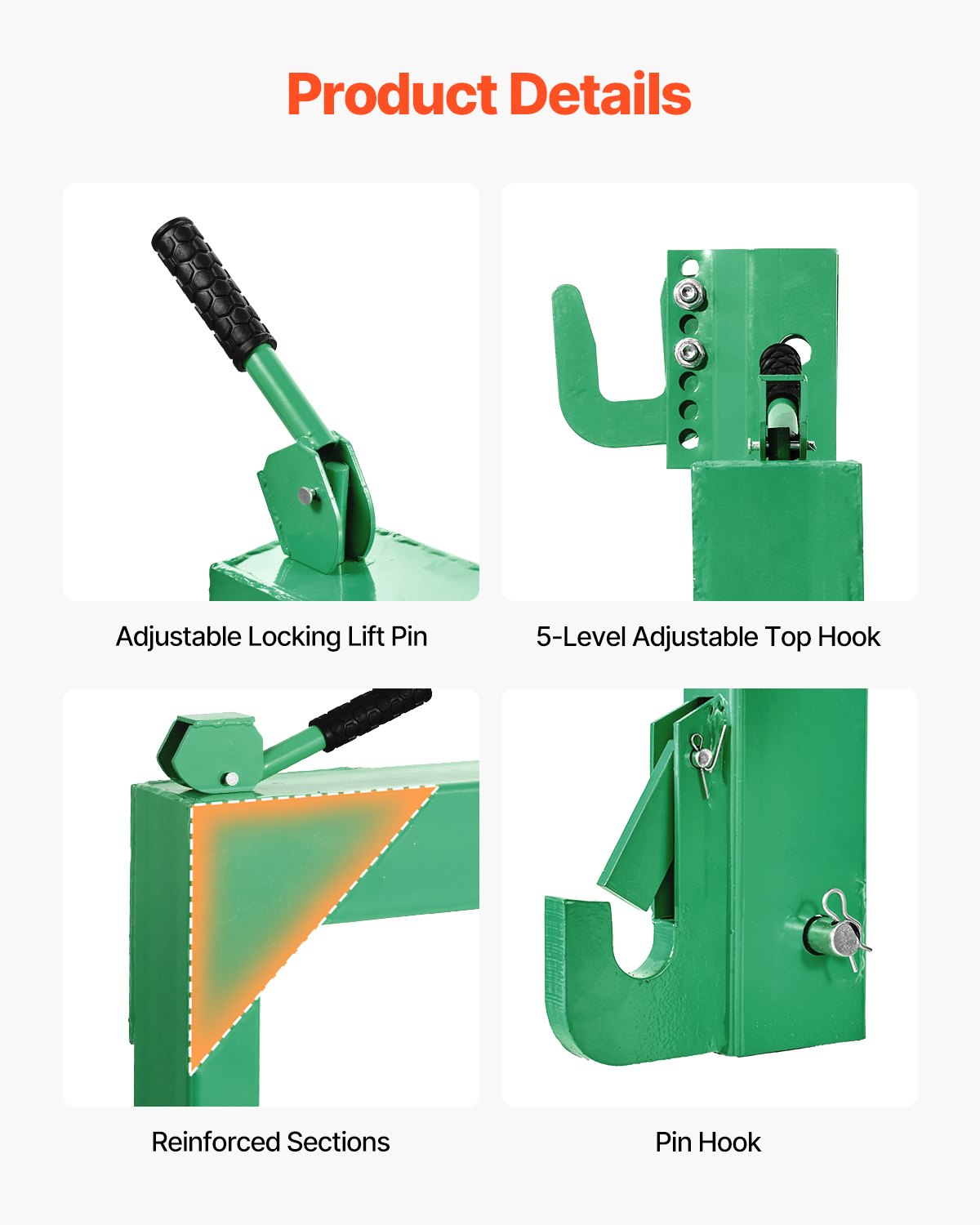 Enganche rápido de 3 puntos VEVOR, capacidad de elevación de 1817 kg, enganche de remolque de 3 puntos con perno ajustable de 5 niveles, apto para tractores de categoría 2, accesorios de 3 puntos de alta resistencia, color verde