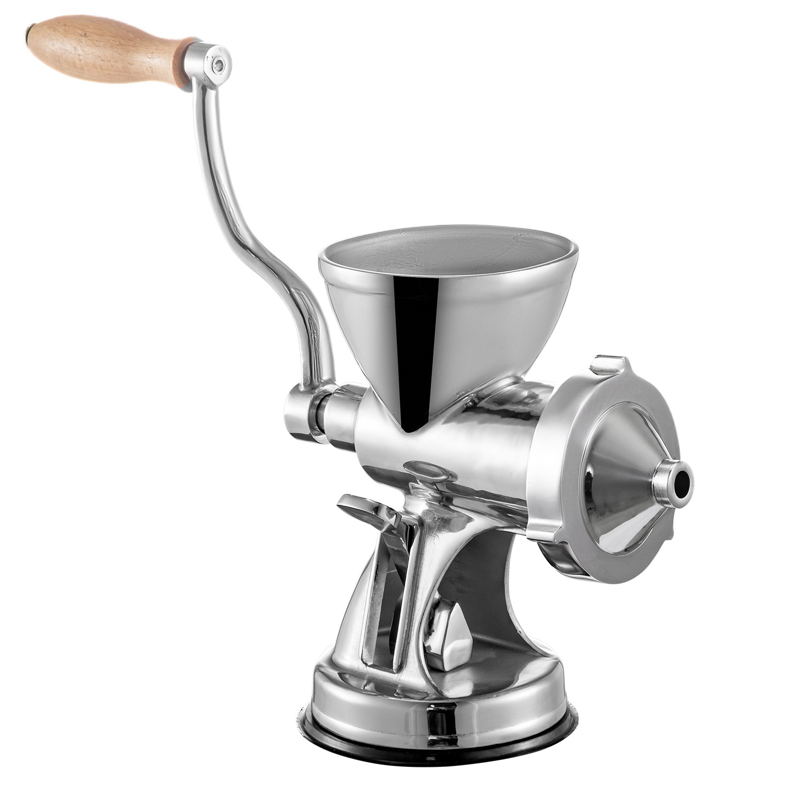 VEVOR wheatgrass juicer with stainless steel body and wooden handle.