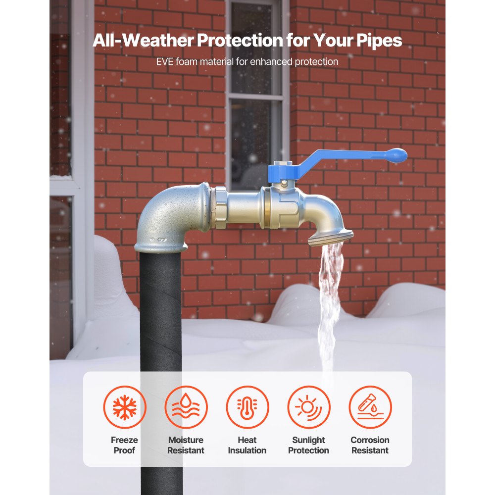 VEVOR Pipe Insulation Wrap, 14 FT x 2-inch Pipe Insulation Foam Tape, Self-Adhesive Water Pipes Insulated Foam Wrap for Winter Freeze Protection, Heat & Cold Resistant for Outdoor Indoor Use