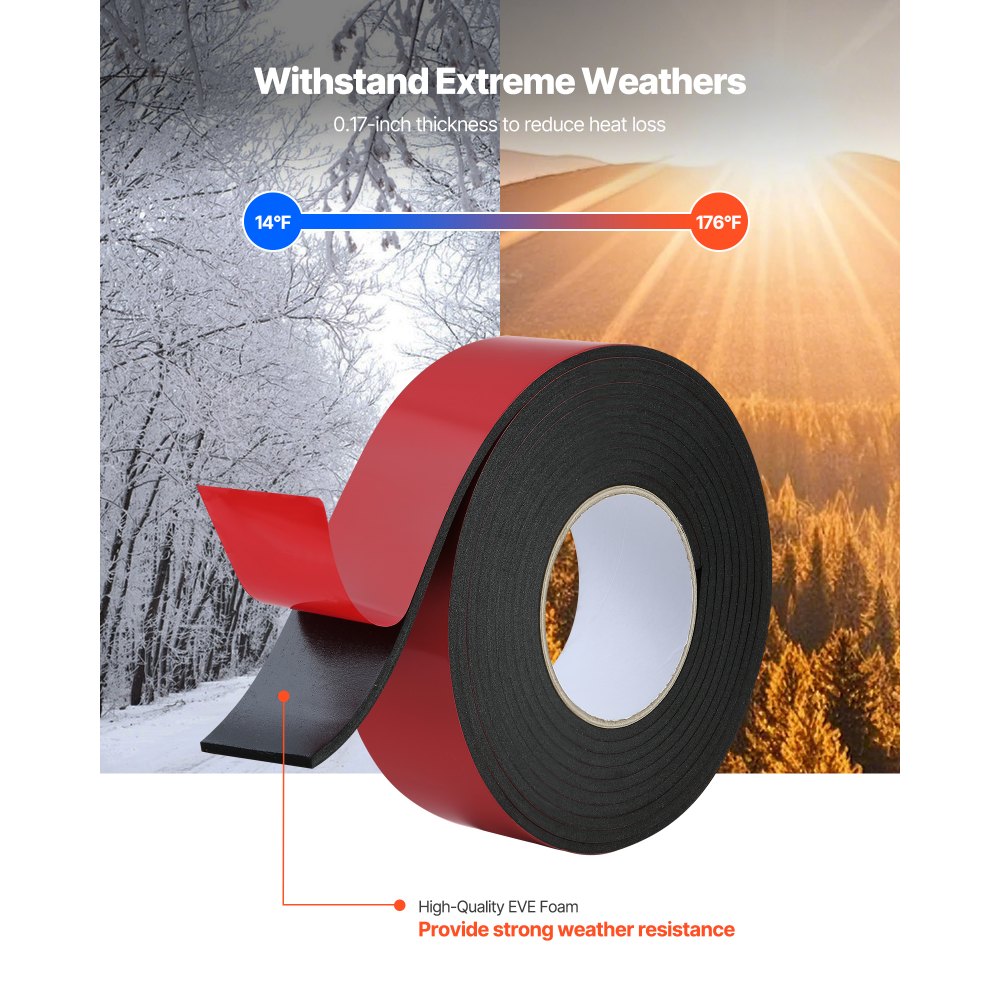 VEVOR Pipe Insulation Wrap, 14 FT x 2-inch Pipe Insulation Foam Tape, Self-Adhesive Water Pipes Insulated Foam Wrap for Winter Freeze Protection, Heat & Cold Resistant for Outdoor Indoor Use