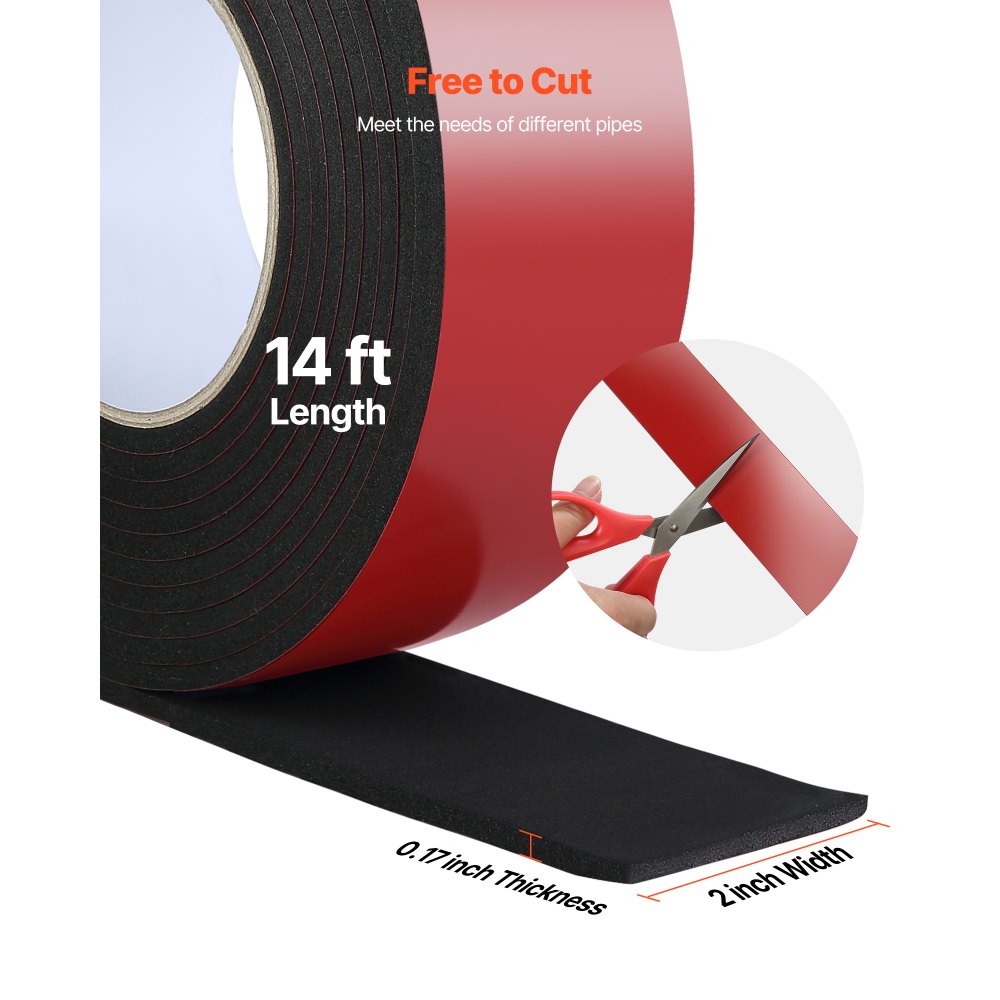 VEVOR Pipe Insulation Wrap, 14 FT x 2-inch Pipe Insulation Foam Tape, Self-Adhesive Water Pipes Insulated Foam Wrap for Winter Freeze Protection, Heat & Cold Resistant for Outdoor Indoor Use