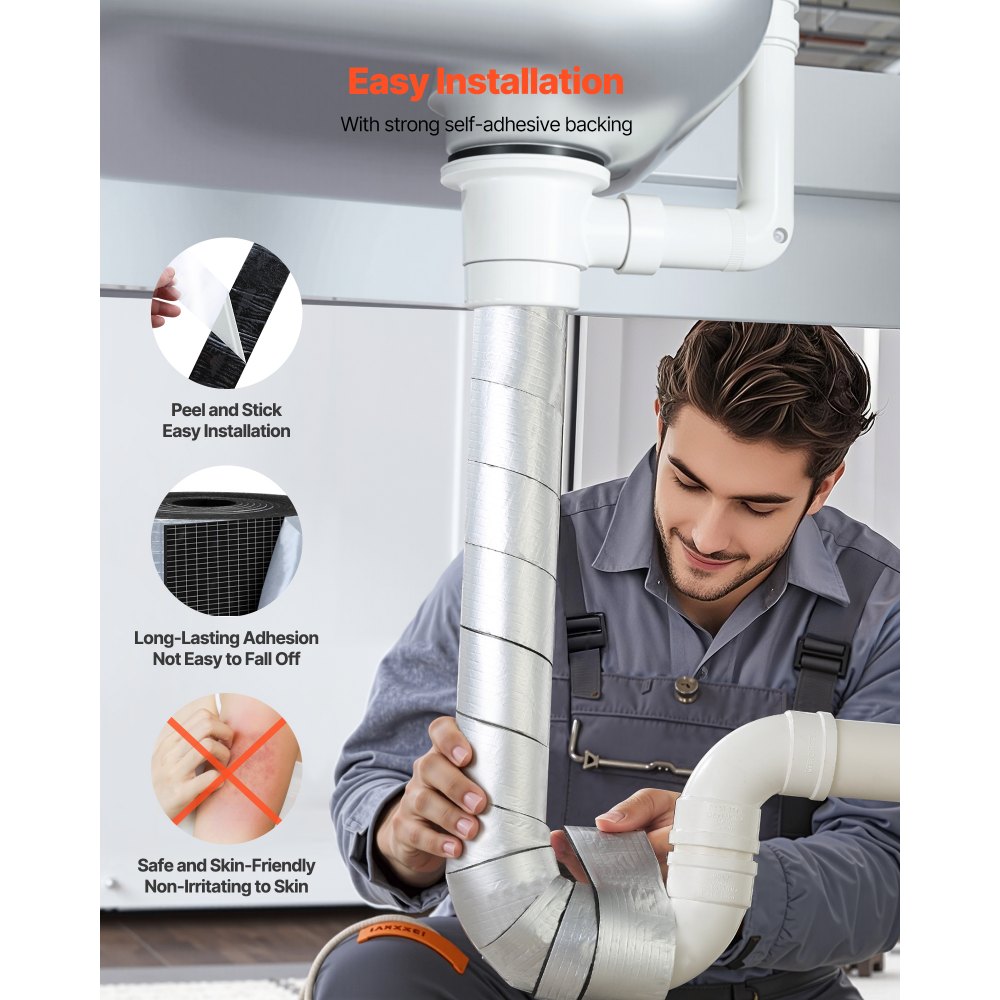 VEVOR Pipe Insulation Wrap, 32.8 FT x 2-inch Pipe Insulation Tape with Aluminum Foil Layer, Self-Adhesive Foam and Foil Pipes Wrap for Freeze Protection, Heat & Cold Resistant for Outdoor Indoor Use