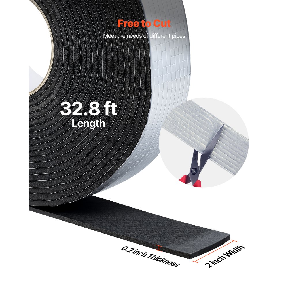 VEVOR Pipe Insulation Wrap, 32.8 FT x 2-inch Pipe Insulation Tape with Aluminum Foil Layer, Self-Adhesive Foam and Foil Pipes Wrap for Freeze Protection, Heat & Cold Resistant for Outdoor Indoor Use