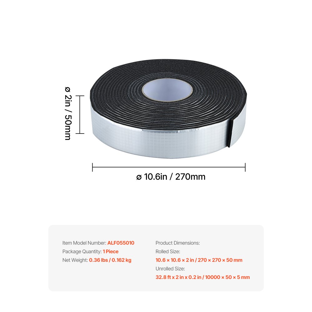 VEVOR Pipe Insulation Wrap, 32.8 FT x 2-inch Pipe Insulation Tape with Aluminum Foil Layer, Self-Adhesive Foam and Foil Pipes Wrap for Freeze Protection, Heat & Cold Resistant for Outdoor Indoor Use