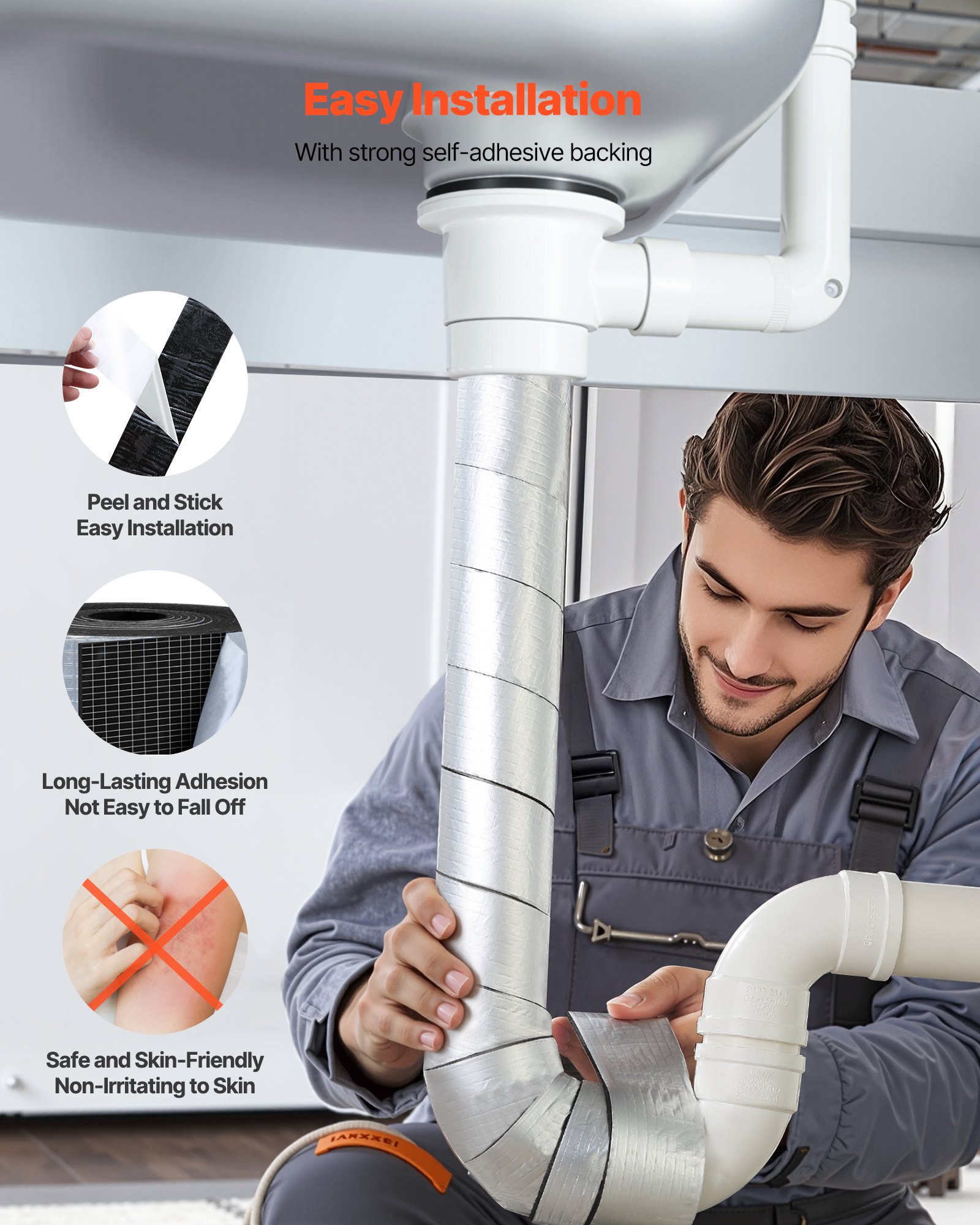 VEVOR Pipe Insulation Wrap, 32.8 FT x 2-inch Pipe Insulation Tape with Aluminum Foil Layer, Self-Adhesive Foam and Foil Pipes Wrap for Freeze Protection, Heat & Cold Resistant for Outdoor Indoor Use