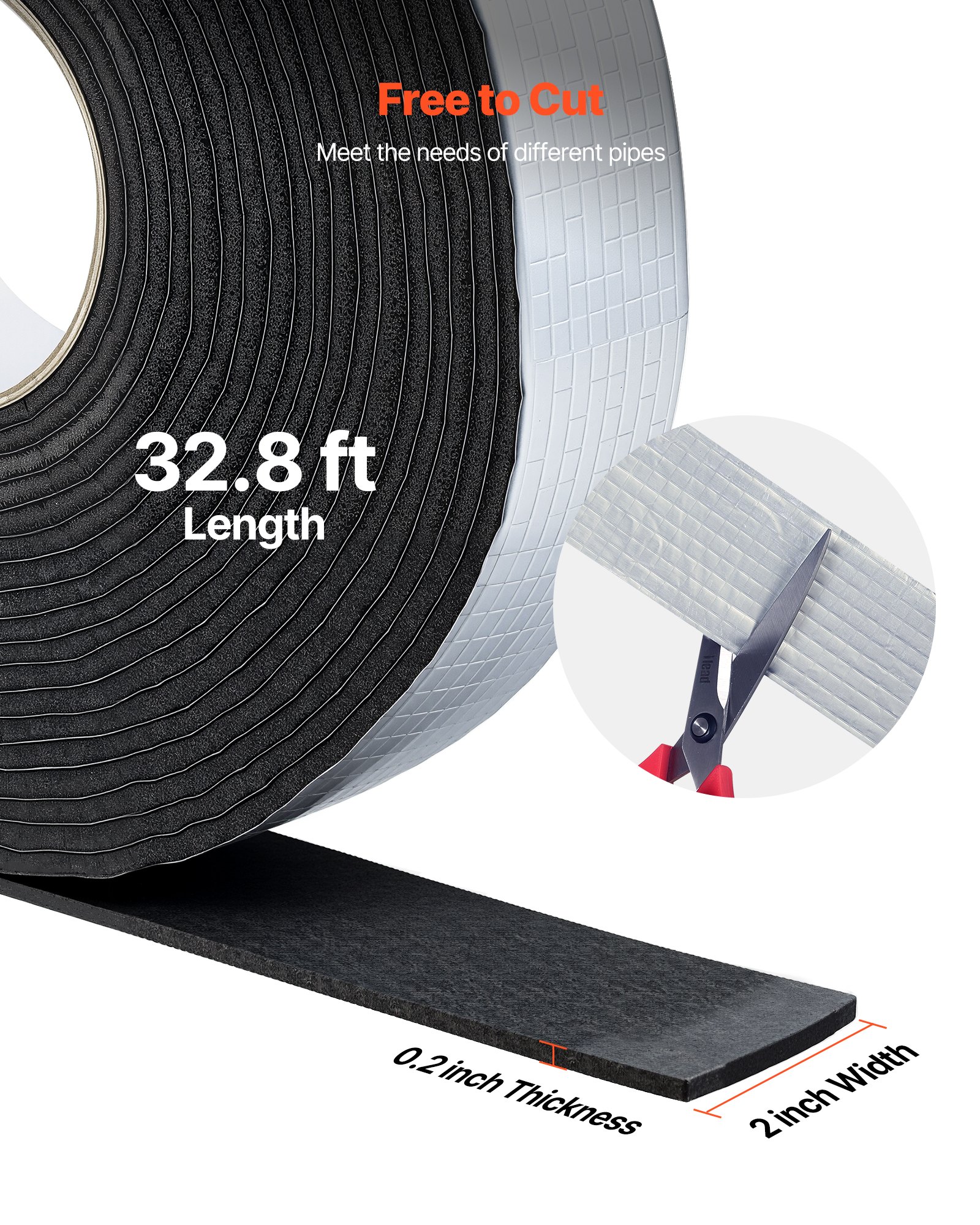 VEVOR Pipe Insulation Wrap, 32.8 FT x 2-inch Pipe Insulation Tape with Aluminum Foil Layer, Self-Adhesive Foam and Foil Pipes Wrap for Freeze Protection, Heat & Cold Resistant for Outdoor Indoor Use