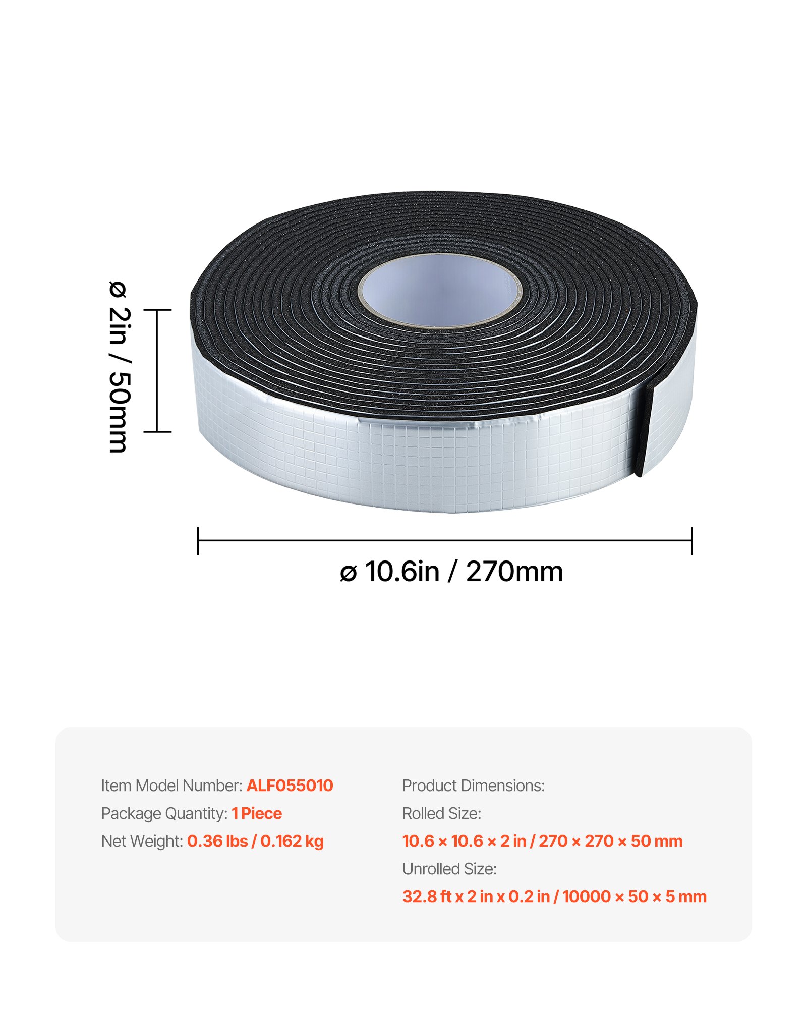 VEVOR Pipe Insulation Wrap, 32.8 FT x 2-inch Pipe Insulation Tape with Aluminum Foil Layer, Self-Adhesive Foam and Foil Pipes Wrap for Freeze Protection, Heat & Cold Resistant for Outdoor Indoor Use
